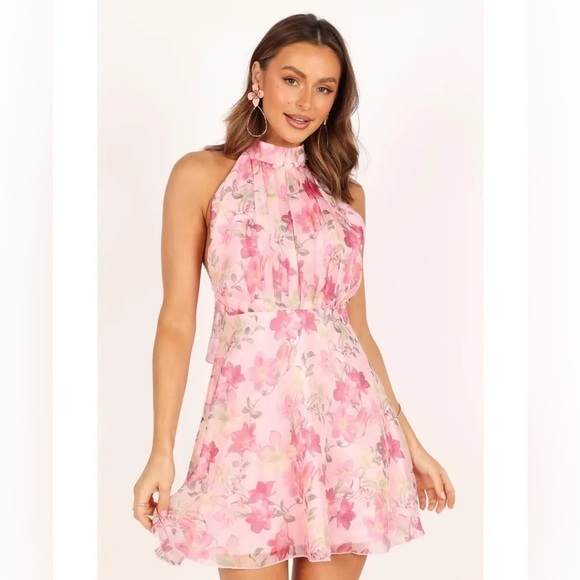 Petal & pup floral halter chiffon mini dress nwot - Picture 1 of 4